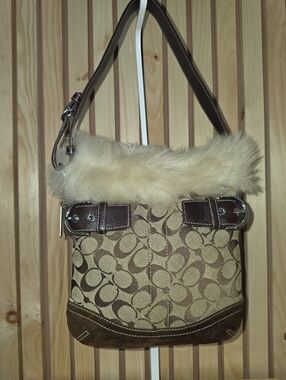 COACH Vintage Monogram Fur Shoulder Bag